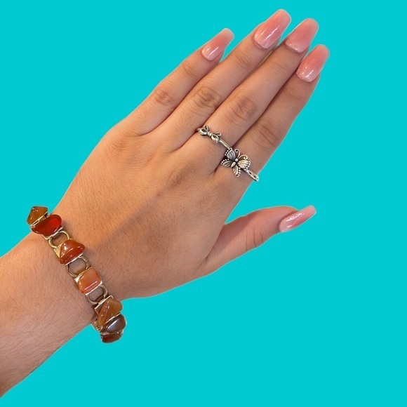 Vintage Agate Link Orange Brown Gold Clasp‎ Bracelet - Picture 1 of 7